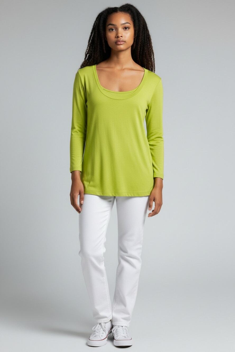 Lafayette 148 New York Blouse Top Womens Lime Green Knit Long Sleeve Classic
